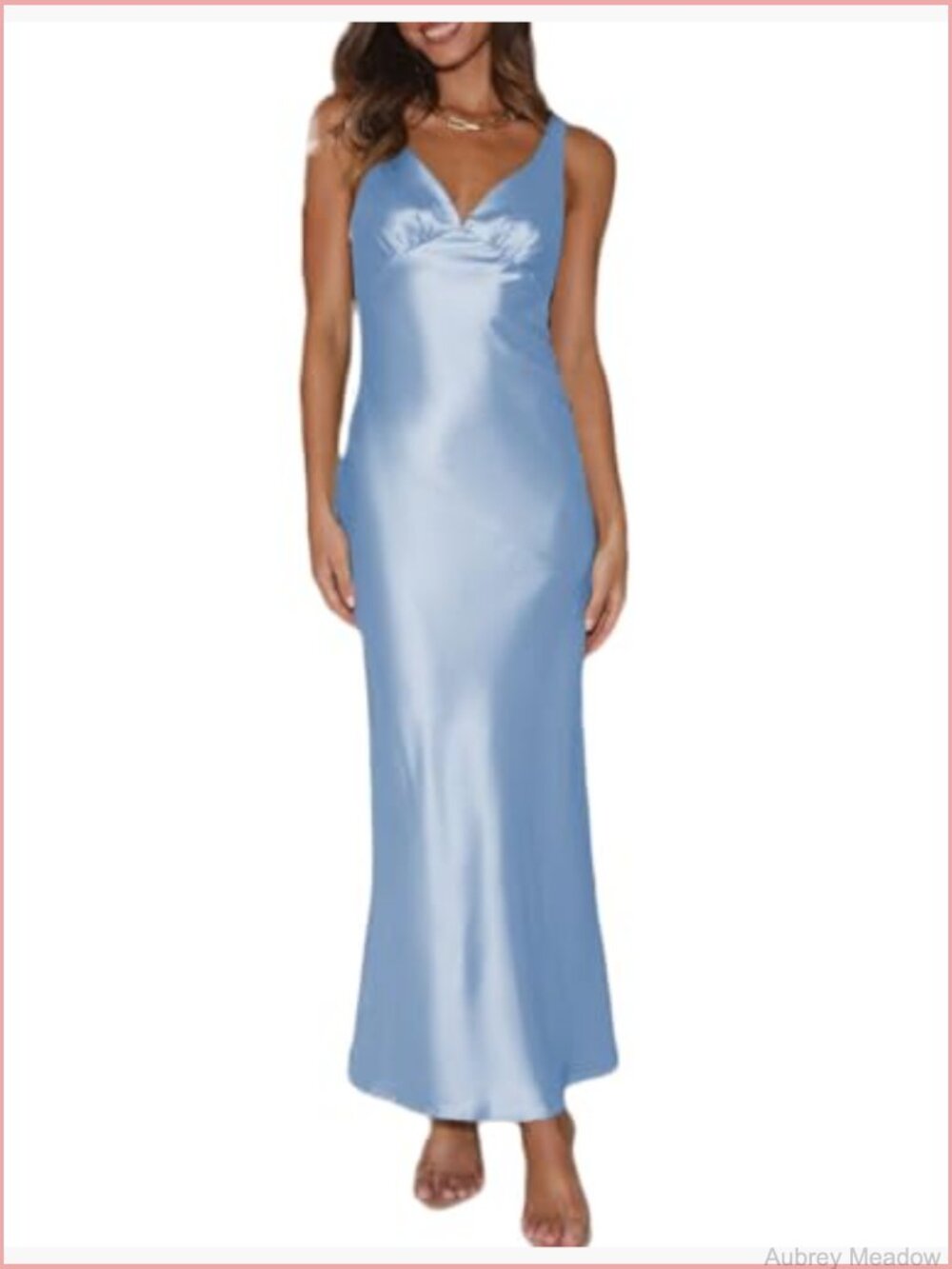 Elegant Satin V Neck Backless Maxi Dress Formal Wedding Guest - Picture 2 of 7
